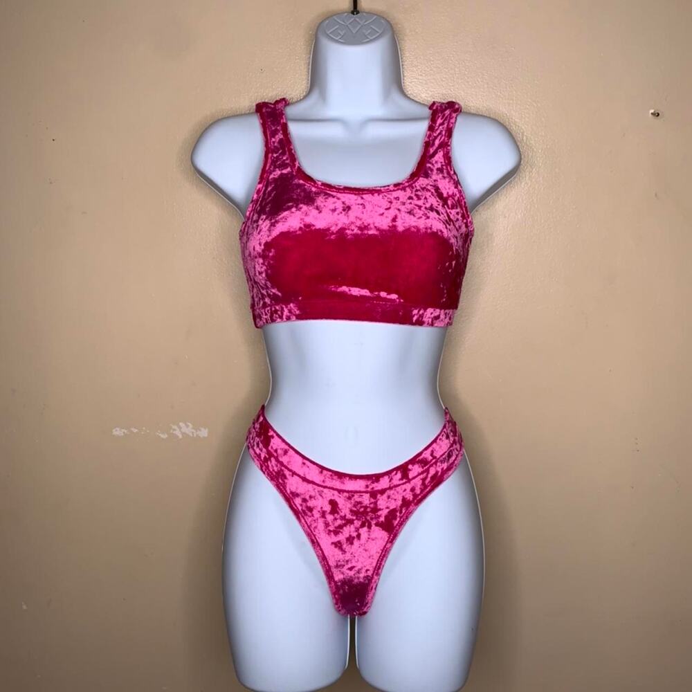 Pink Women’s Velvet High Waisted Two Piece Swimsuit